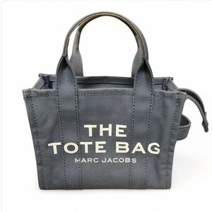 Marc Jacobs The Tote Bag Canvas Mini Tote in Slate Gray with Cream Logo